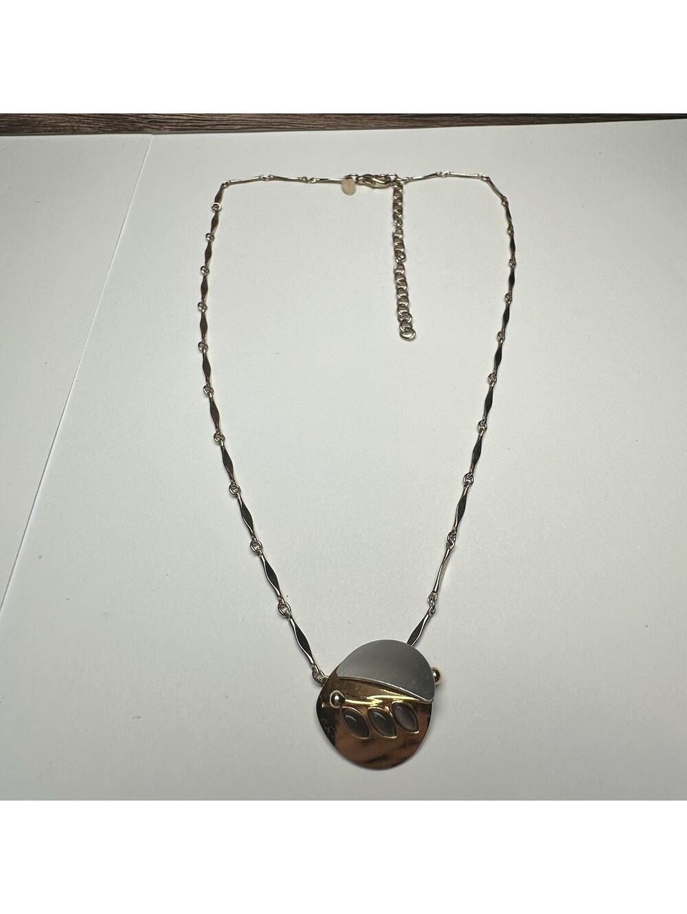 Signed Poly Two Tone Purple Stone Modernist Artisan Chain Necklace